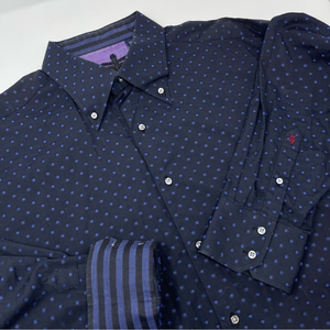 Robert Graham Black With Blue Dots‎ Flip Cuff longsleeve Button Down Shirt 2XL